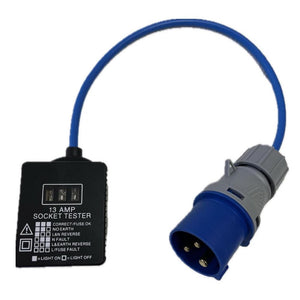 Caravan Mains Power Extension Cable - 16A Plug to 13A Socket + Safety Tester