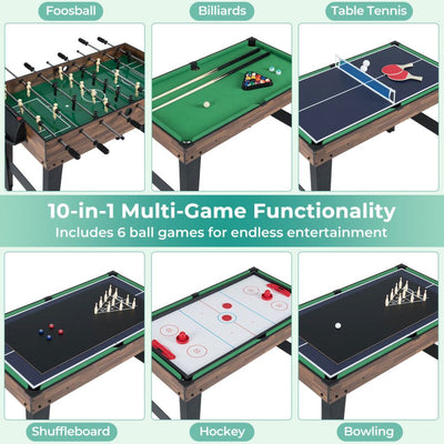 10-in-1 Multi Games Table with Interchangeable Playing Surfaces