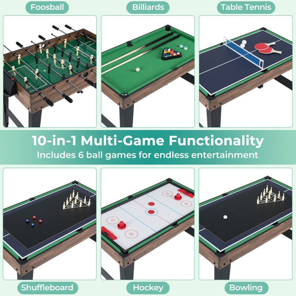 10-in-1 Multi Games Table with Interchangeable Playing Surfaces