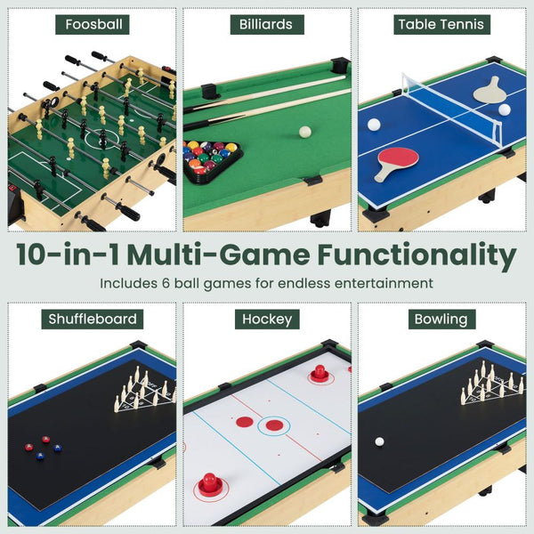 10-in-1 Multi Games Table with Stackable Playing Surfaces