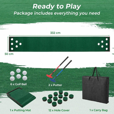 11ft Golf Putting Game Mat with 2 Adjustable Putters