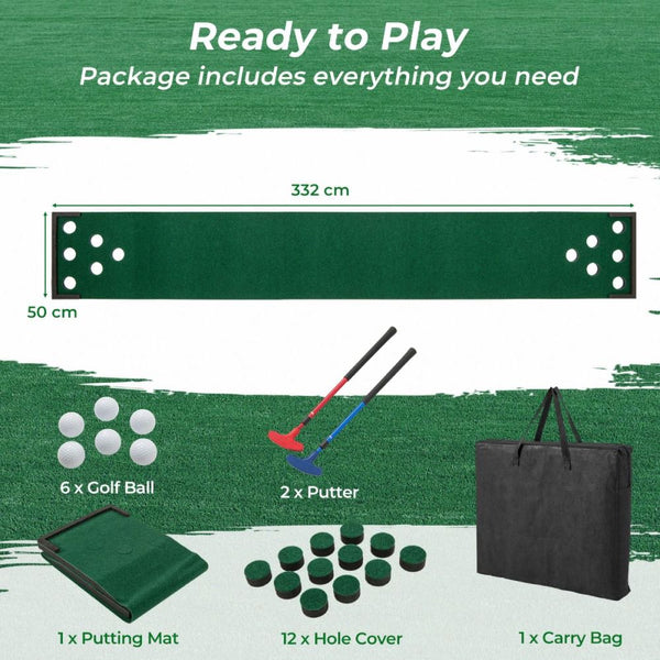 11ft Golf Putting Game Mat with 2 Adjustable Putters