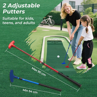 11ft Golf Putting Game Mat with 2 Adjustable Putters