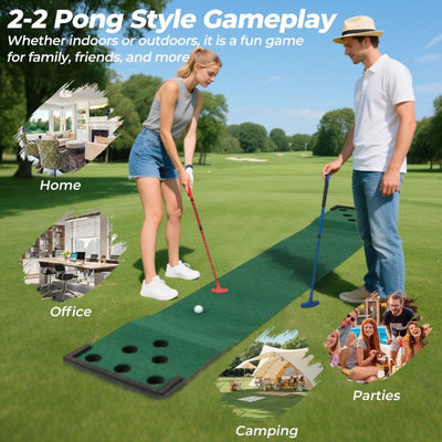 11ft Golf Putting Game Mat with 2 Adjustable Putters