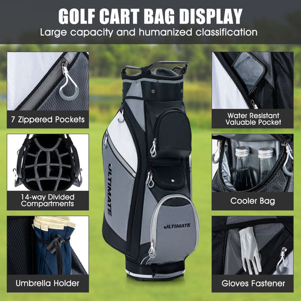 14-Way Golf Cart Bag with Full-Length Dividers & Cooler Pocket