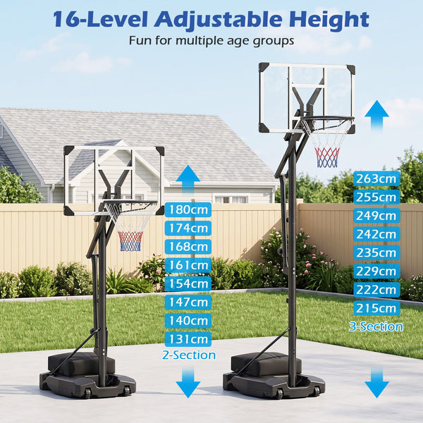 16-Level Adjustable Basketball Hoop with Weight Bag & Wheels