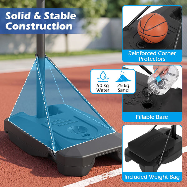 16-Level Adjustable Basketball Hoop with Weight Bag & Wheels