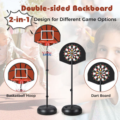 2-in-1 Kids Basketball Hoop & Magnetic Dart Board Set