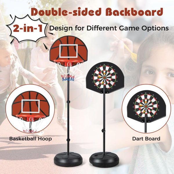 2-in-1 Kids Basketball Hoop & Magnetic Dart Board Set