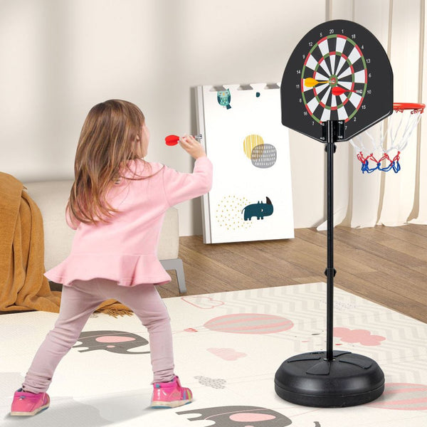 2-in-1 Kids Basketball Hoop & Magnetic Dart Board Set