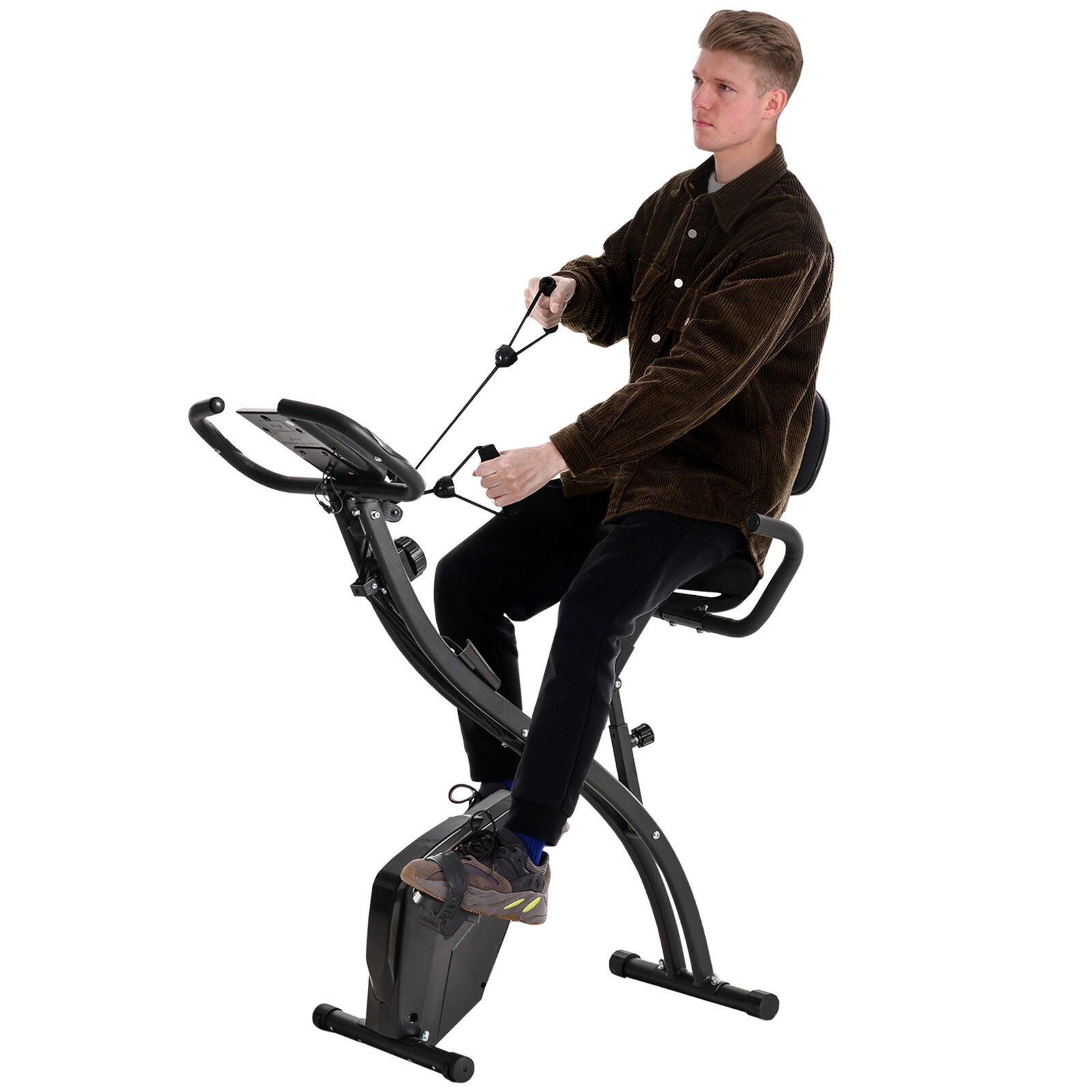 2 in 1 Upright Folding Exercise Bike with Magnetic Resistance and Band Shopifit