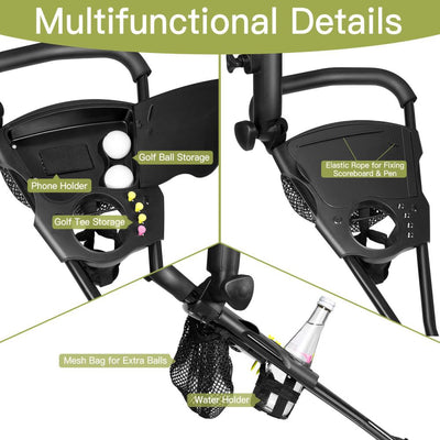 3-Wheel Folding Golf Push Cart with Adjustable Handle & Foot Brake