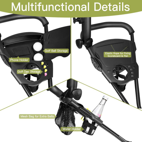 3-Wheel Folding Golf Push Cart with Adjustable Handle & Foot Brake