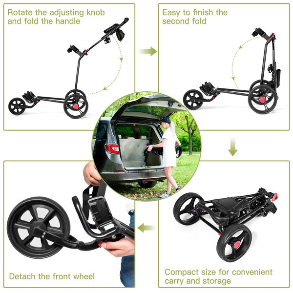 3-Wheel Folding Golf Push Cart with Adjustable Handle & Foot Brake