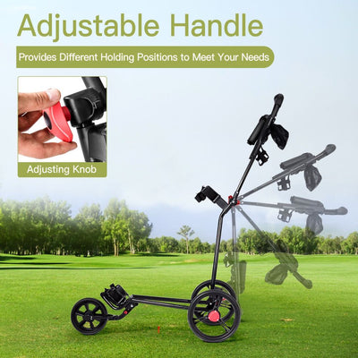 3-Wheel Folding Golf Push Cart with Adjustable Handle & Foot Brake