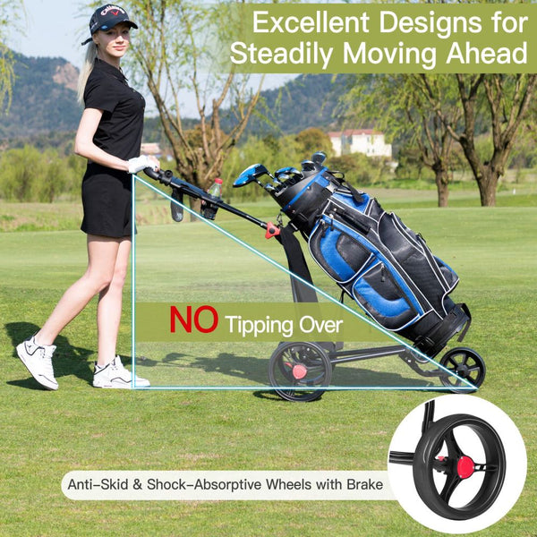 3-Wheel Folding Golf Push Cart with Adjustable Handle & Foot Brake