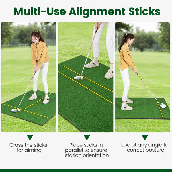 3-in-1 Golf Practice Hitting Mat with Alignment Sticks