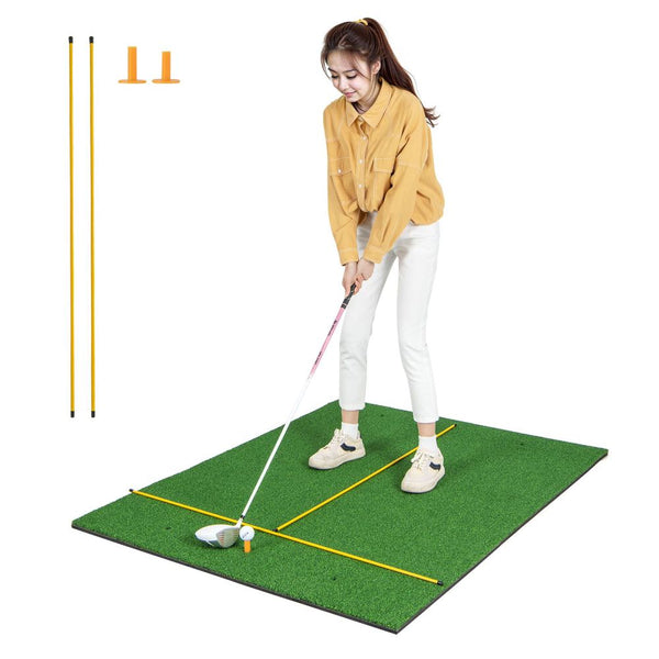 3-in-1 Golf Practice Hitting Mat with Alignment Sticks