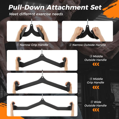 5-Piece LAT Pulldown Cable Attachment Set for Home & Commercial Gyms