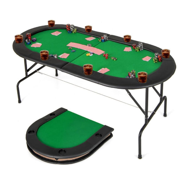 8-Player Folding Poker Table with Padded Armrests