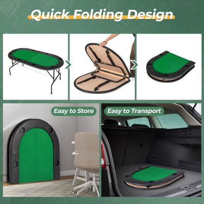 8-Player Folding Poker Table with Padded Armrests
