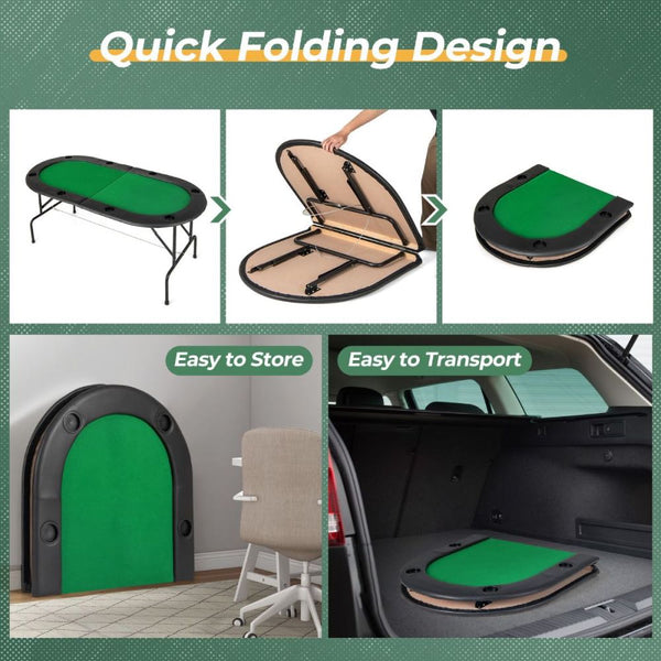 8-Player Folding Poker Table with Padded Armrests