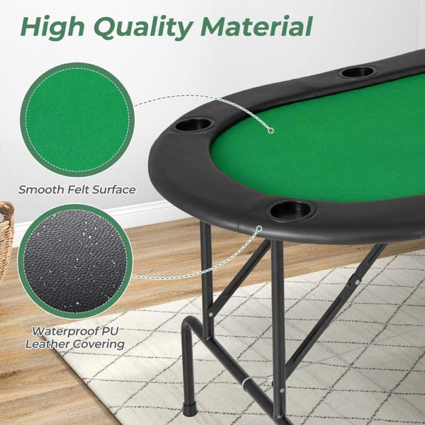 8-Player Folding Poker Table with Padded Armrests