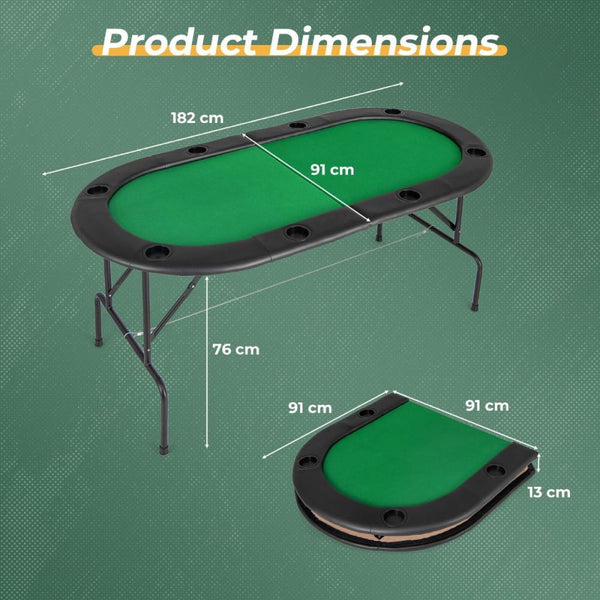 8-Player Folding Poker Table with Padded Armrests