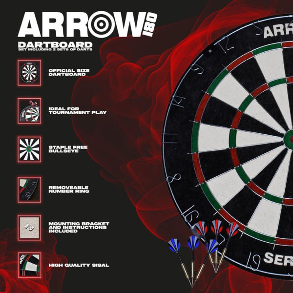 Arrow180 Bristle Dartboard Set with Steel Tip Darts