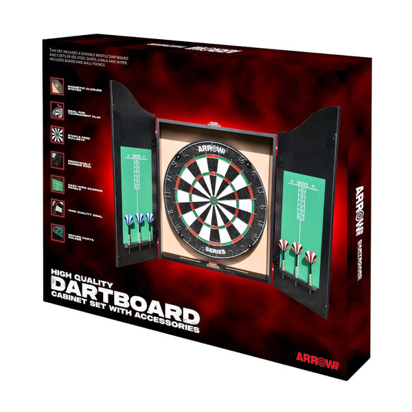 Arrow180 Premium Dartboard Cabinet Set with Sisal Bristle Board