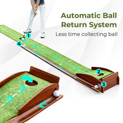Automatic Ball Return Golf Putting Mat with Alignment Guide