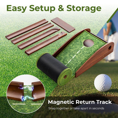 Automatic Ball Return Golf Putting Mat with Alignment Guide