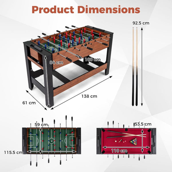 Dual Swivel 2-in-1 Games Table with Table Football & Billiards