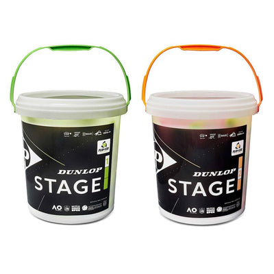 Dunlop Mini Tennis Ball Bucket 60 Pieces Stage 1 and Stage 2 Practice Balls