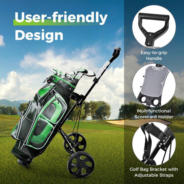 Foldable 2-Wheel Golf Push Cart with Scorecard Holder