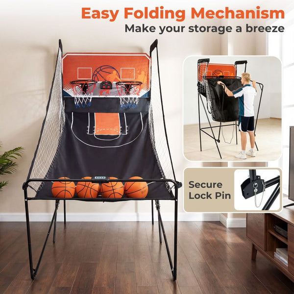 Foldable Electronic Basketball Arcade Game with LED Scoreboard