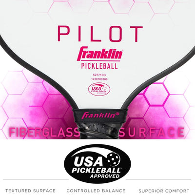 Franklin Pilot Pickleball Paddle Series – MaxGrit Composite Surface – Pink/White