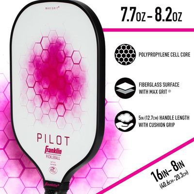 Franklin Pilot Pickleball Paddle Series – MaxGrit Composite Surface – Pink/White
