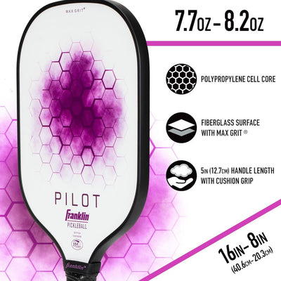 Franklin Pilot Pickleball Paddle Series – MaxGrit Composite Surface – Purple/White
