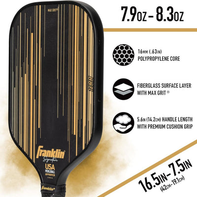 Franklin Signature Pro Carbon Fibre Paddle Range – MaxGrit Performance Series – 16mm – Black/Gold