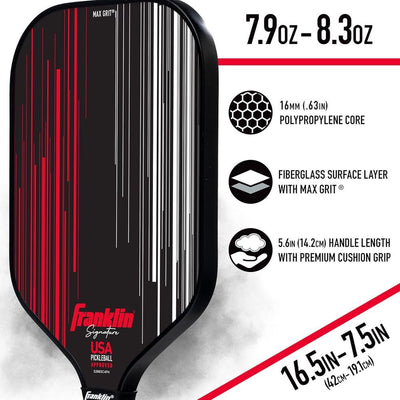 Franklin Signature Pro Carbon Fibre Paddle Range – MaxGrit Performance Series – 16mm – Black/Red
