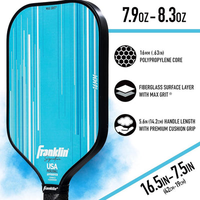 Franklin Signature Pro Carbon Fibre Paddle Range – MaxGrit Performance Series – 16mm – Blue