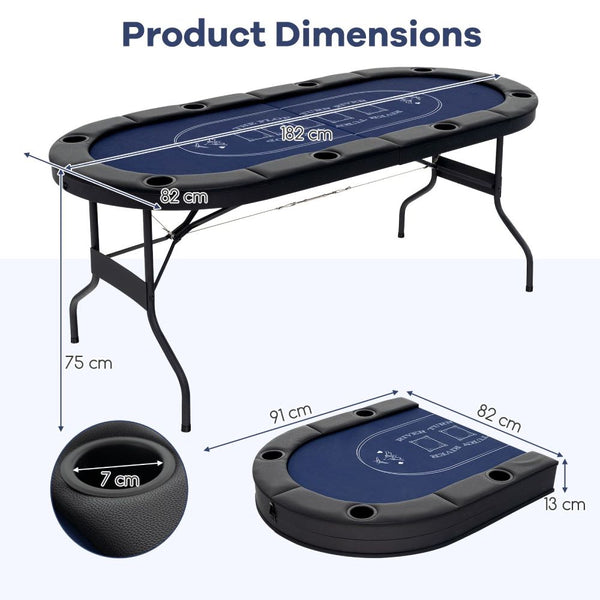 Full-Size 8-Player Oval Folding Poker Table