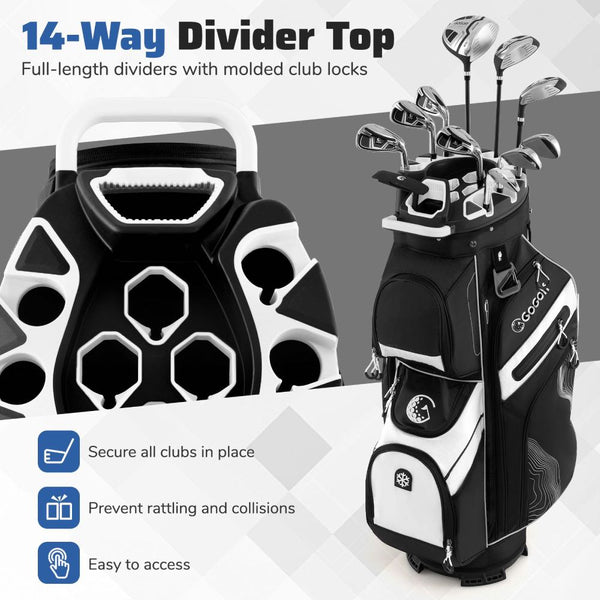 Golf Cart Bag with 14-Way Lock Top & Full-Length Dividers
