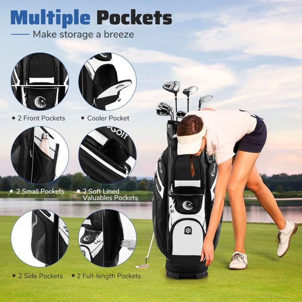 Golf Cart Bag with 14-Way Lock Top & Full-Length Dividers