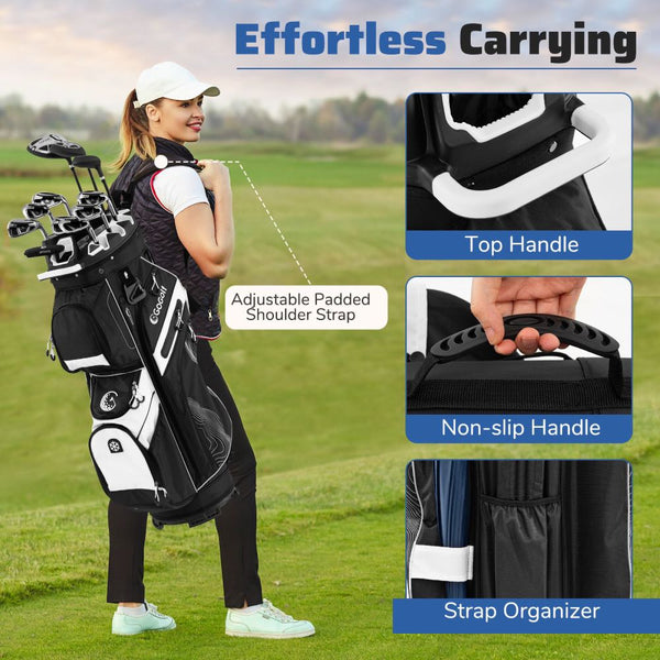 Golf Cart Bag with 14-Way Lock Top & Full-Length Dividers