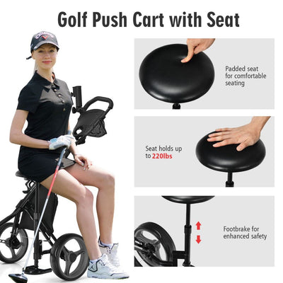 Golf Push Cart with Folding Seat and Swivel Front Wheel