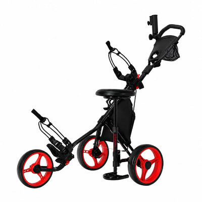 Golf Push Cart with Folding Seat and Swivel Front Wheel