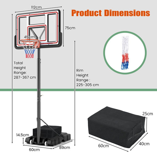 Height-Adjustable Portable Basketball Hoop with Crank Lift System