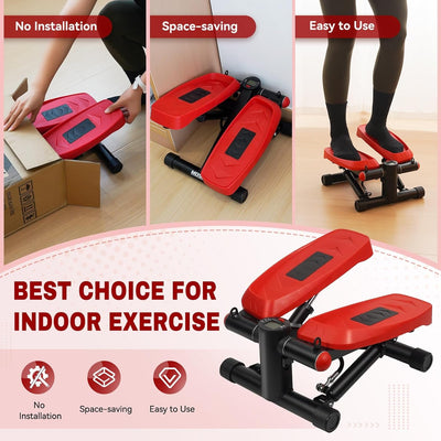 Hydraulic Mini Exercise Stepper with Built-in Resistance Bands No Installation Required